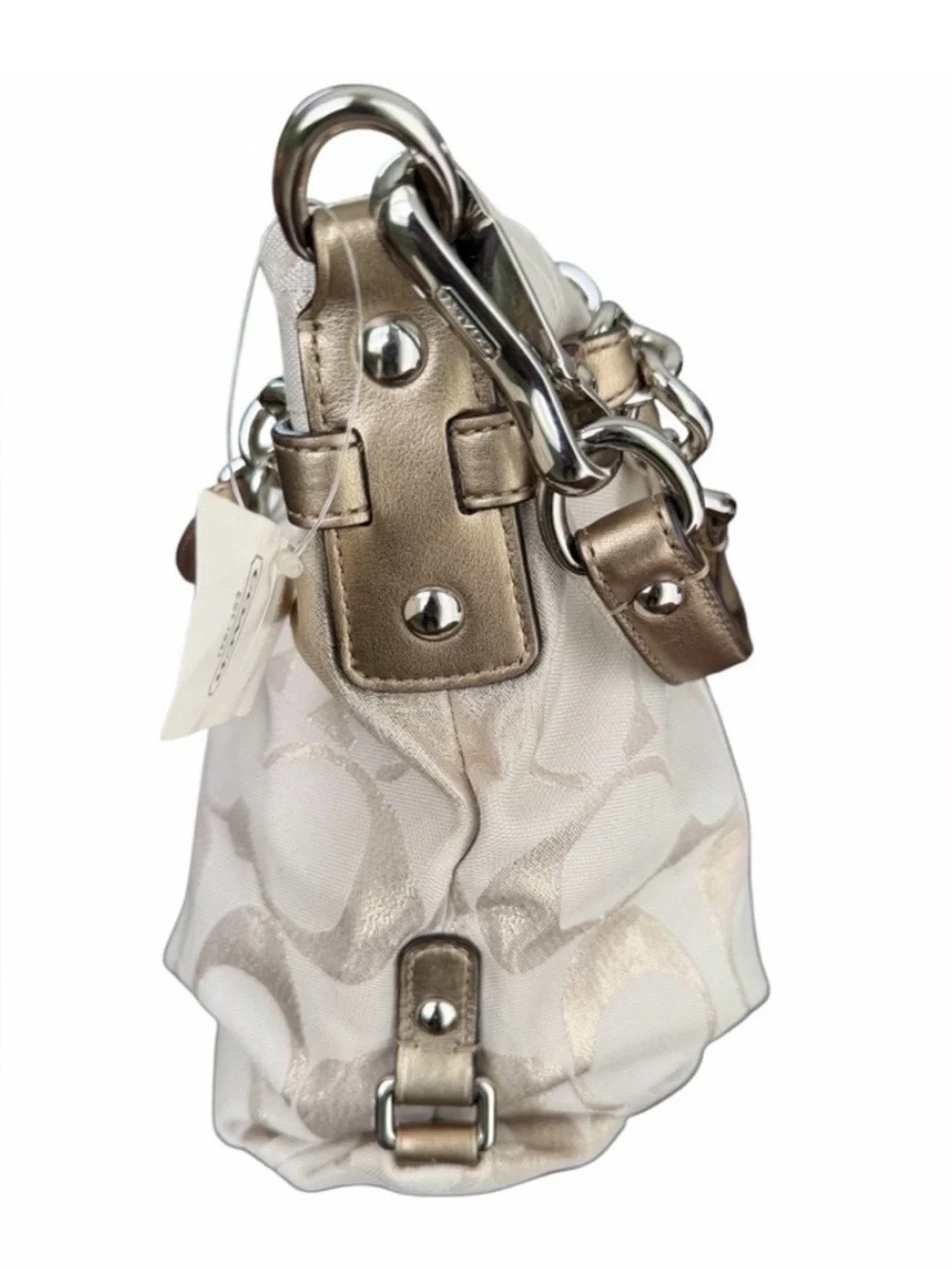 Coach “Brooke” Signature Jacquard Metallic Hobo Bag in Champagne/Gold Trim! NWT